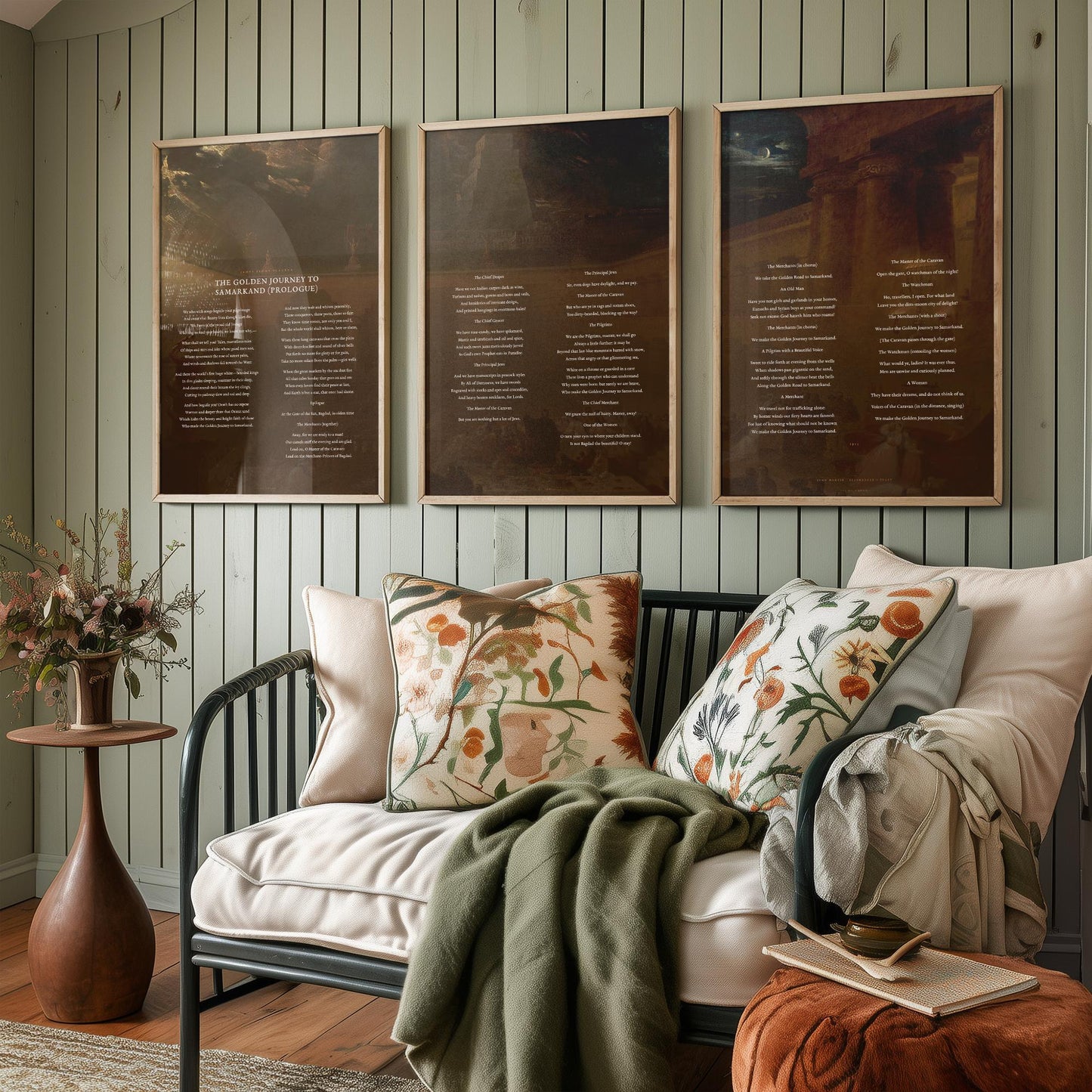The Golden Journey to Samarkand by James Elroy Flecker Set of Three Art Prints - Poem over John Martin Painting - Poetry Poster Triptych