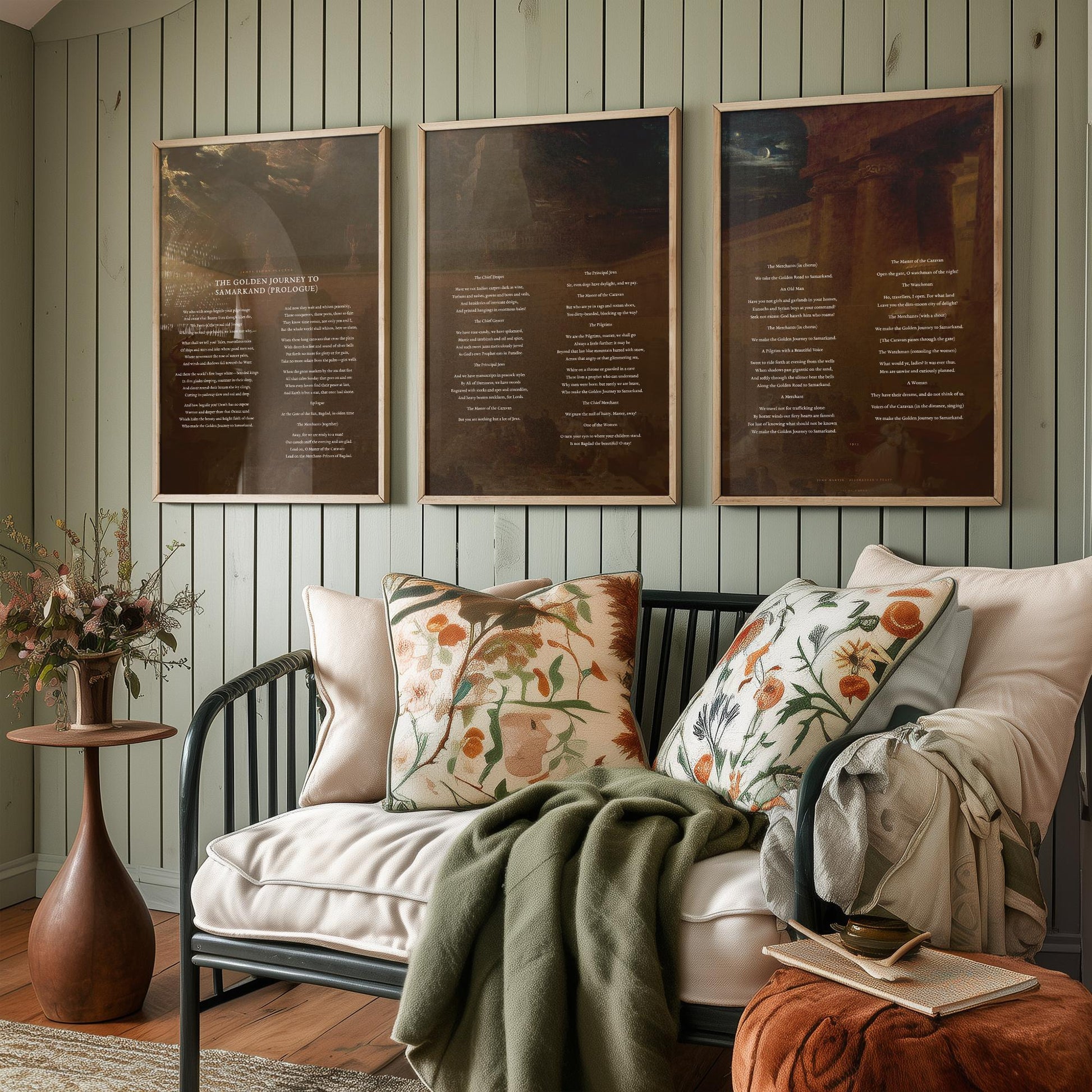 The Golden Journey to Samarkand by James Elroy Flecker Set of Three Art Prints - Poem over John Martin Painting - Poetry Poster Triptych