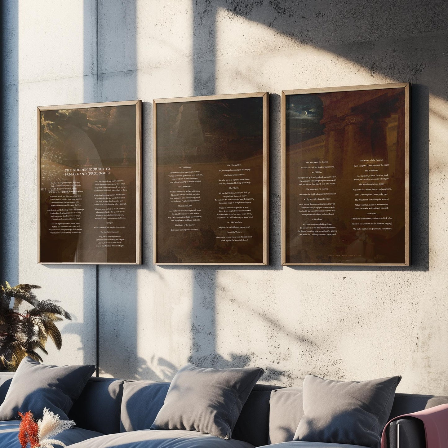The Golden Journey to Samarkand by James Elroy Flecker Set of Three Art Prints - Poem over John Martin Painting - Poetry Poster Triptych