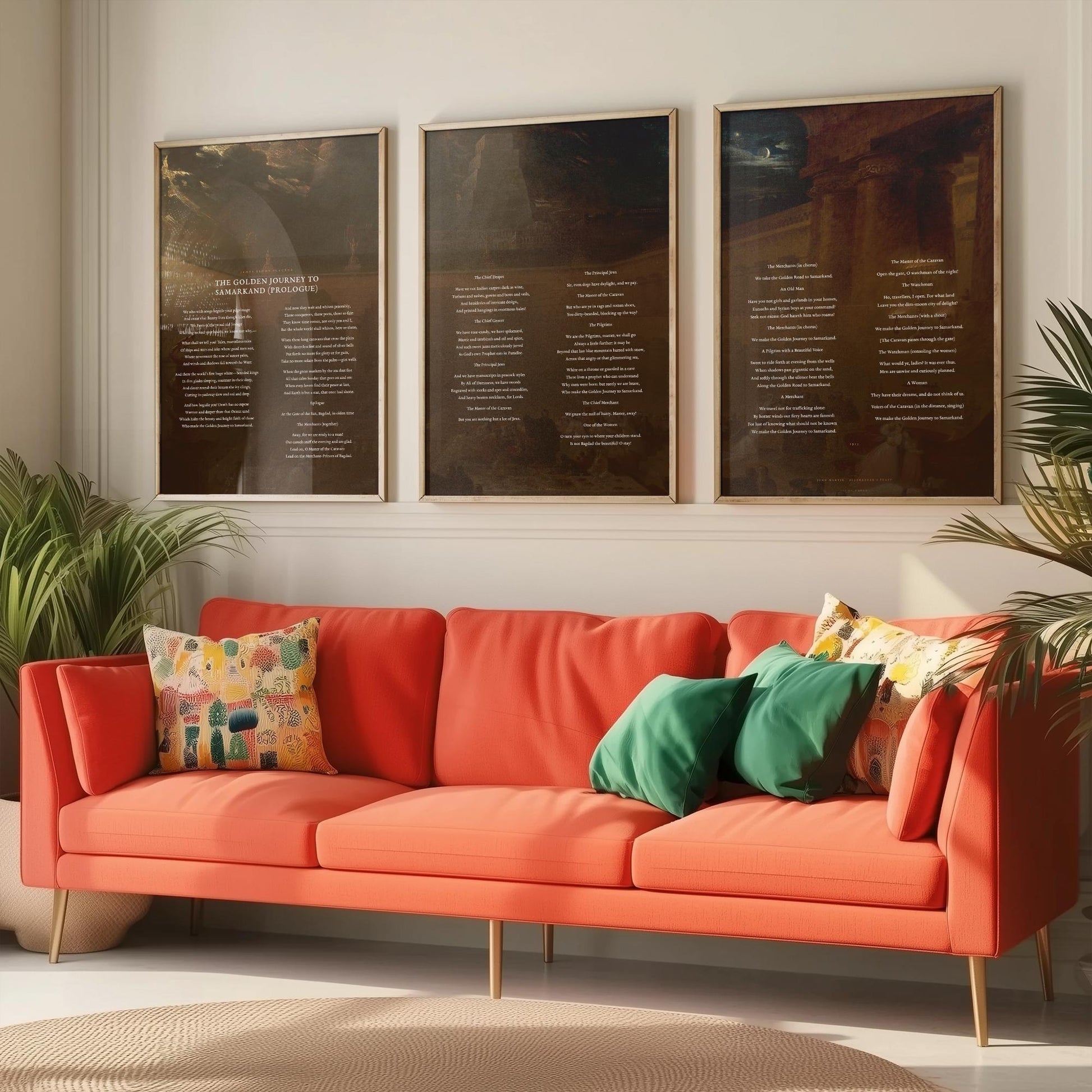 The Golden Journey to Samarkand by James Elroy Flecker Set of Three Art Prints - Poem over John Martin Painting - Poetry Poster Triptych