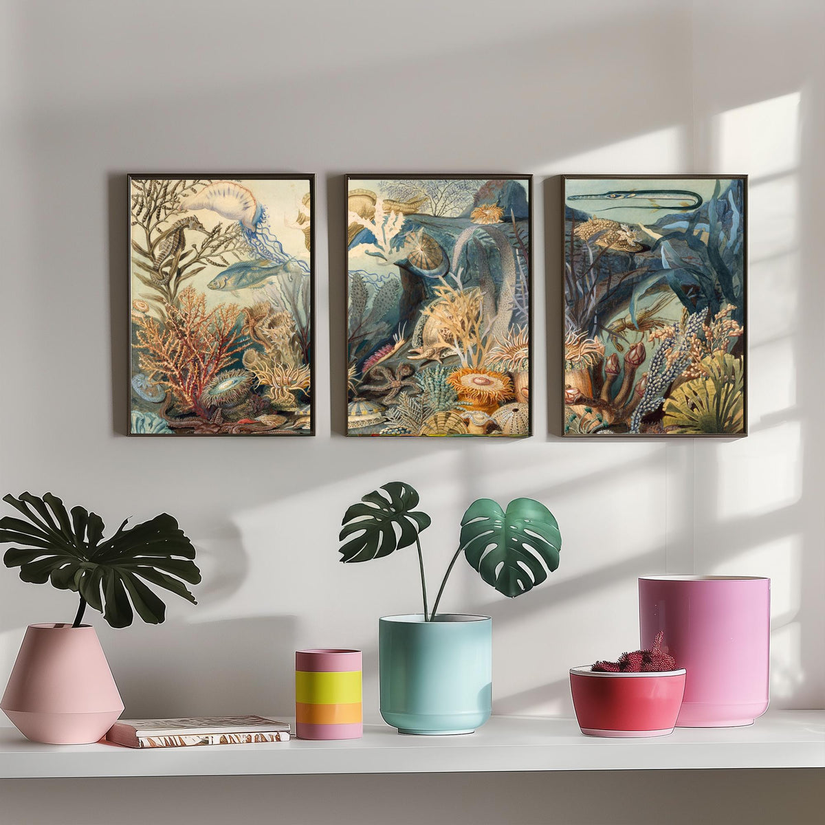 James Sommerville Ocean Life Set of Three Art Prints - Victorian Undersea Lithographs - Natural History Illustration Poster
