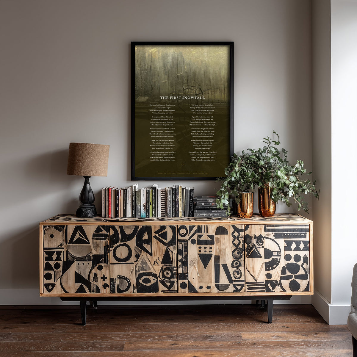 The First Snowfall by James Russell Lowell Art Print - Full Poem over Van Gogh Parsonage Garden in the Snow Painting - Poetry Poster