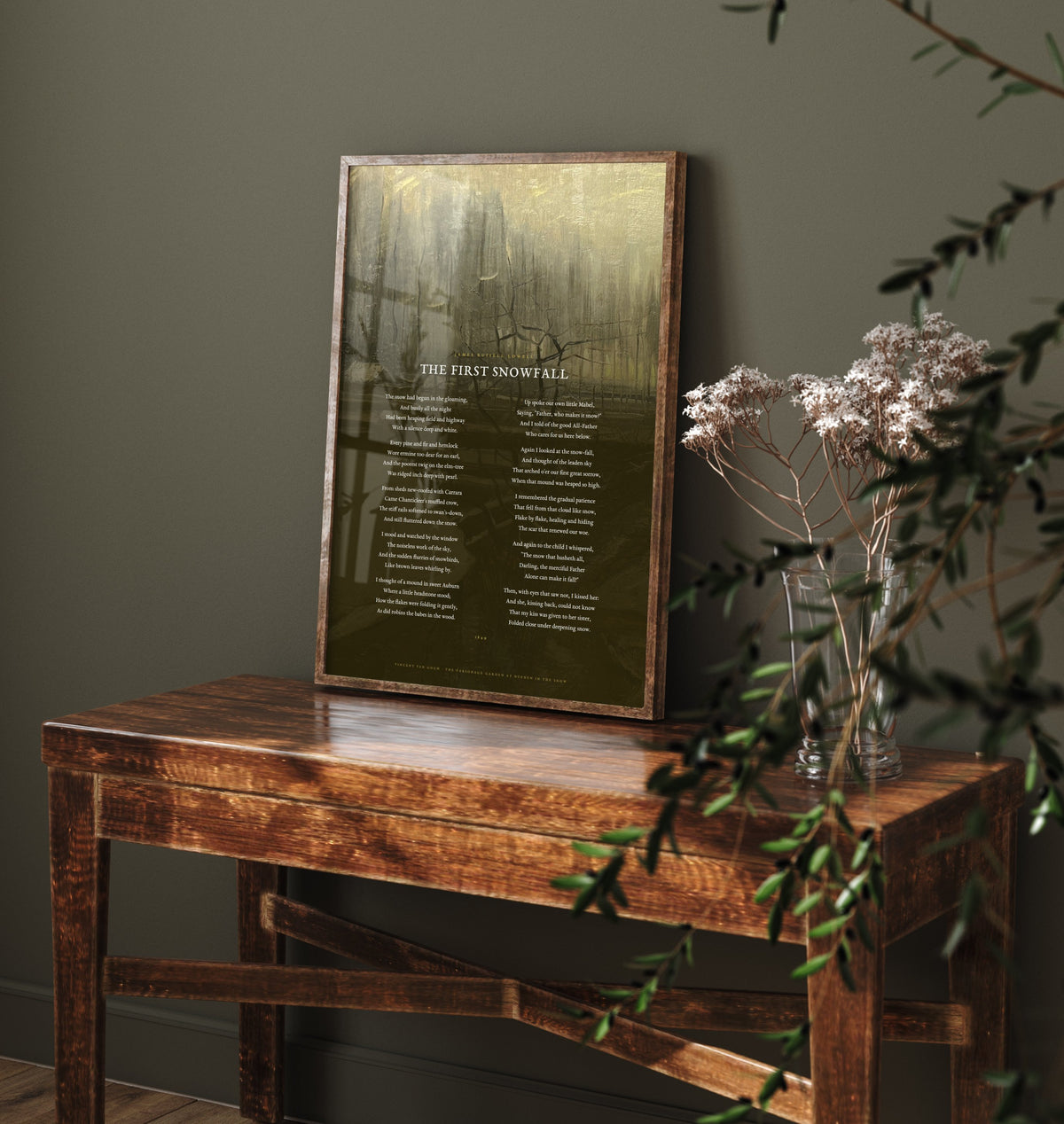 The First Snowfall by James Russell Lowell Art Print - Full Poem over Van Gogh Parsonage Garden in the Snow Painting - Poetry Poster