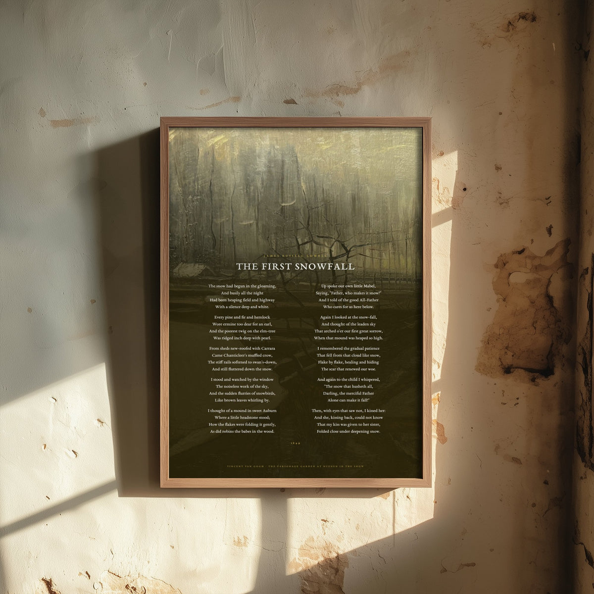 The First Snowfall by James Russell Lowell Art Print - Full Poem over Van Gogh Parsonage Garden in the Snow Painting - Poetry Poster