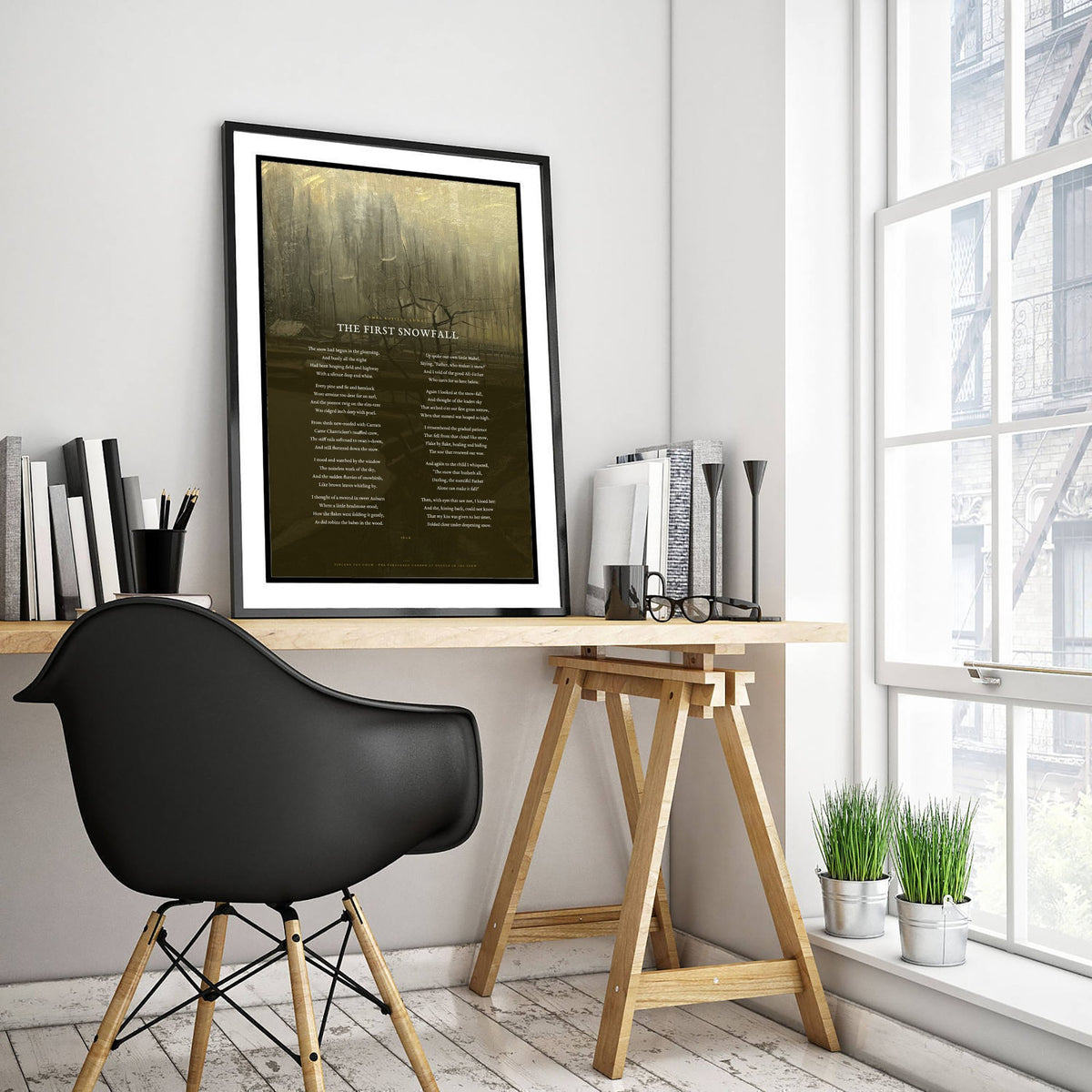 The First Snowfall by James Russell Lowell Art Print - Full Poem over Van Gogh Parsonage Garden in the Snow Painting - Poetry Poster