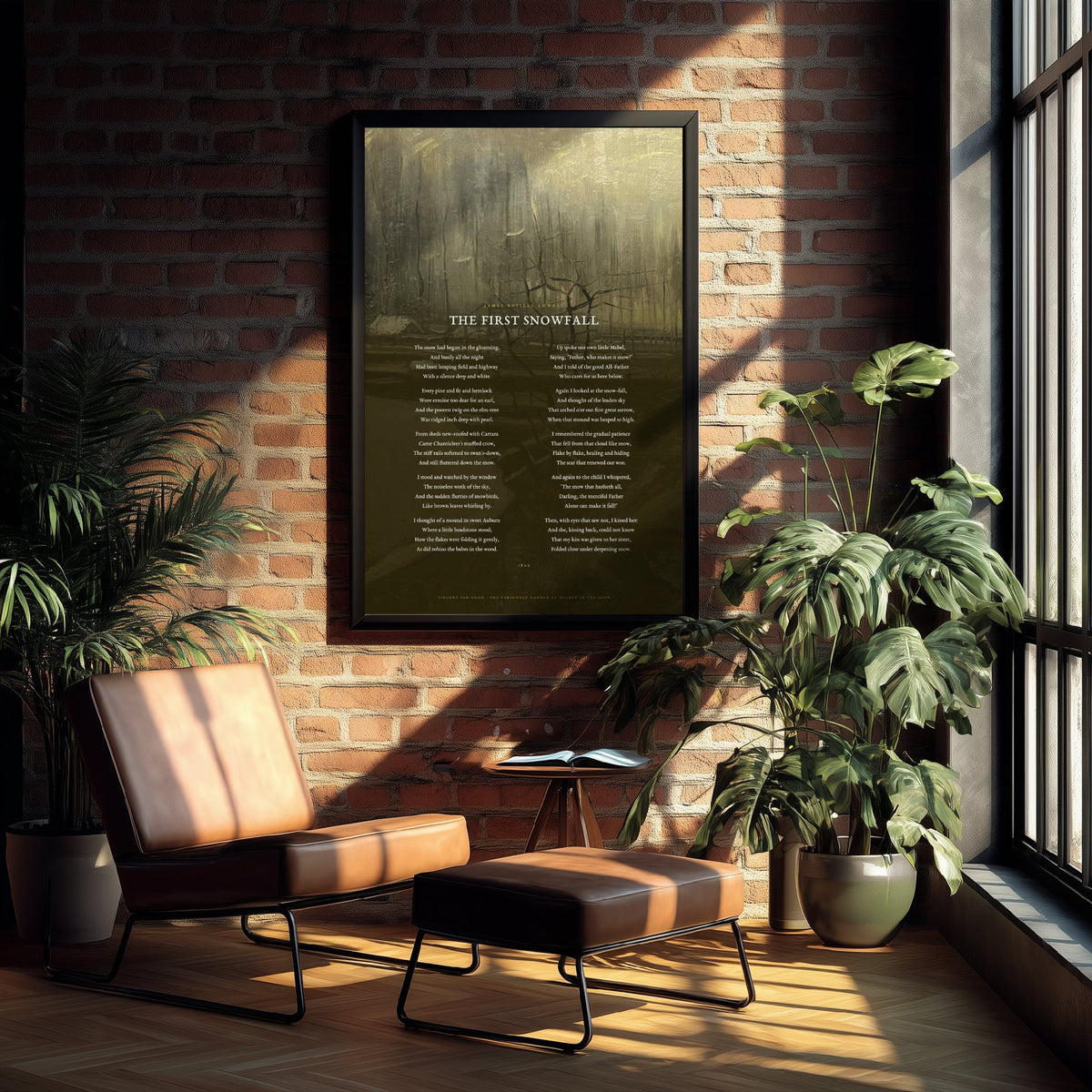 The First Snowfall by James Russell Lowell Art Print - Full Poem over Van Gogh Parsonage Garden in the Snow Painting - Poetry Poster