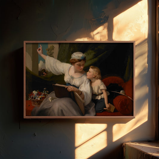 James Sant - The Fairy Tale (1845) - Classic Painting Art Print - Victorian Mother and Child Storytelling Poster - Storybook Nursery Scene