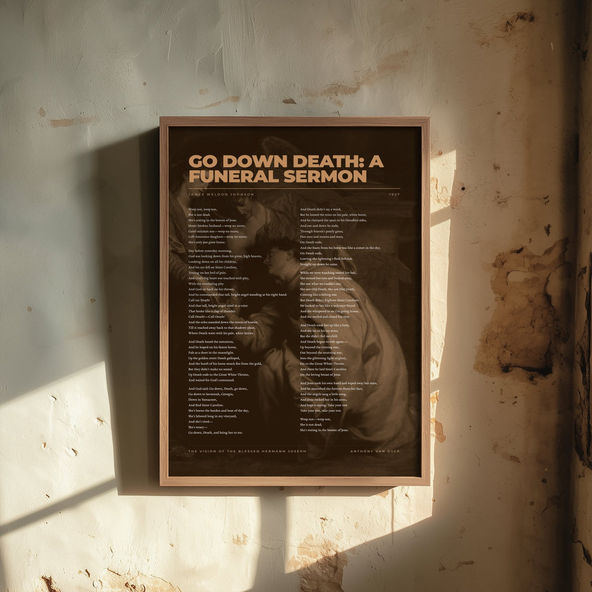 Go Down Death: A Funeral Sermon by James Weldon Johnson Art Print - Full Poem Poster over Classic Painting - Harlem Renaissance Poetry