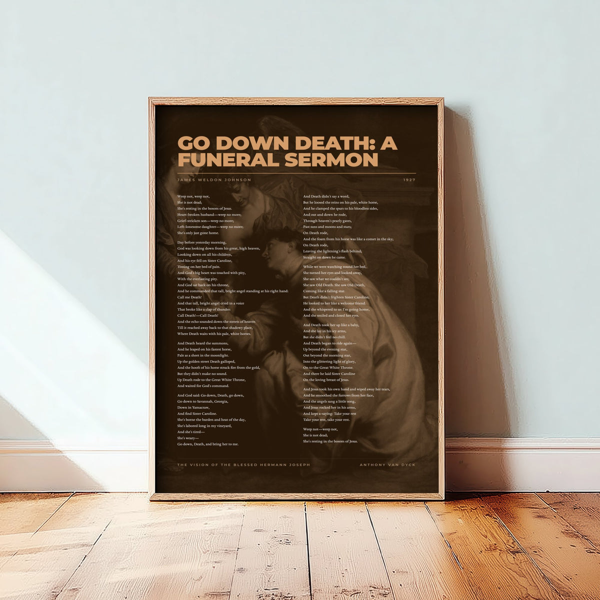 Go Down Death: A Funeral Sermon by James Weldon Johnson Art Print - Full Poem Poster over Classic Painting - Harlem Renaissance Poetry