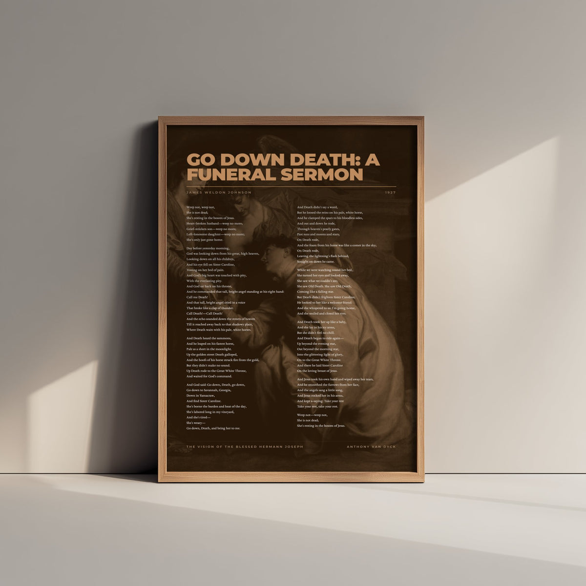 Go Down Death: A Funeral Sermon by James Weldon Johnson Art Print - Full Poem Poster over Classic Painting - Harlem Renaissance Poetry