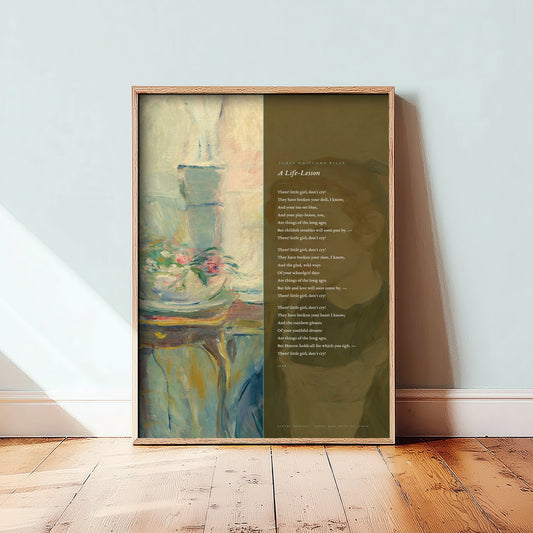 A Life-Lesson by James Whitcomb Riley Art Print - Full Poem beside Young Girl with an Apron Impressionist Painting - Poetry Poster