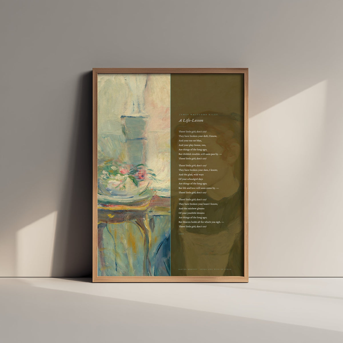 A Life-Lesson by James Whitcomb Riley Art Print - Full Poem beside Young Girl with an Apron Impressionist Painting - Poetry Poster