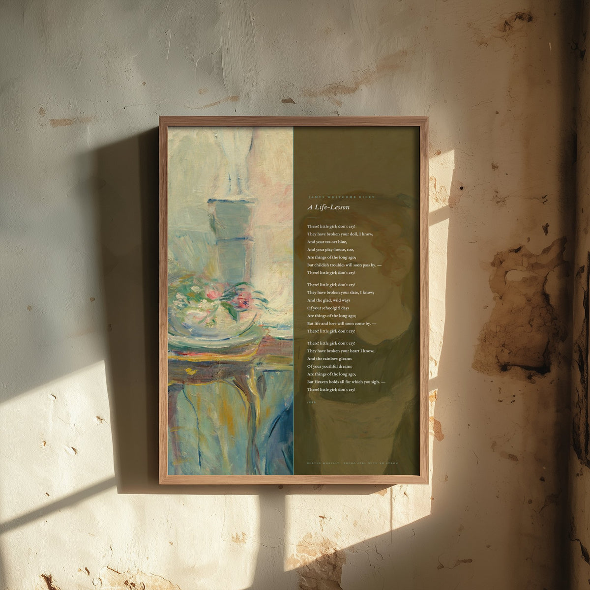 A Life-Lesson by James Whitcomb Riley Art Print - Full Poem beside Young Girl with an Apron Impressionist Painting - Poetry Poster