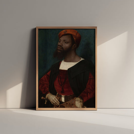 Jan Mostaert - Portrait of an African Man (c. 1525) - Classic Painting Art Print - Renaissance Courtier Red Hat Sword Poster