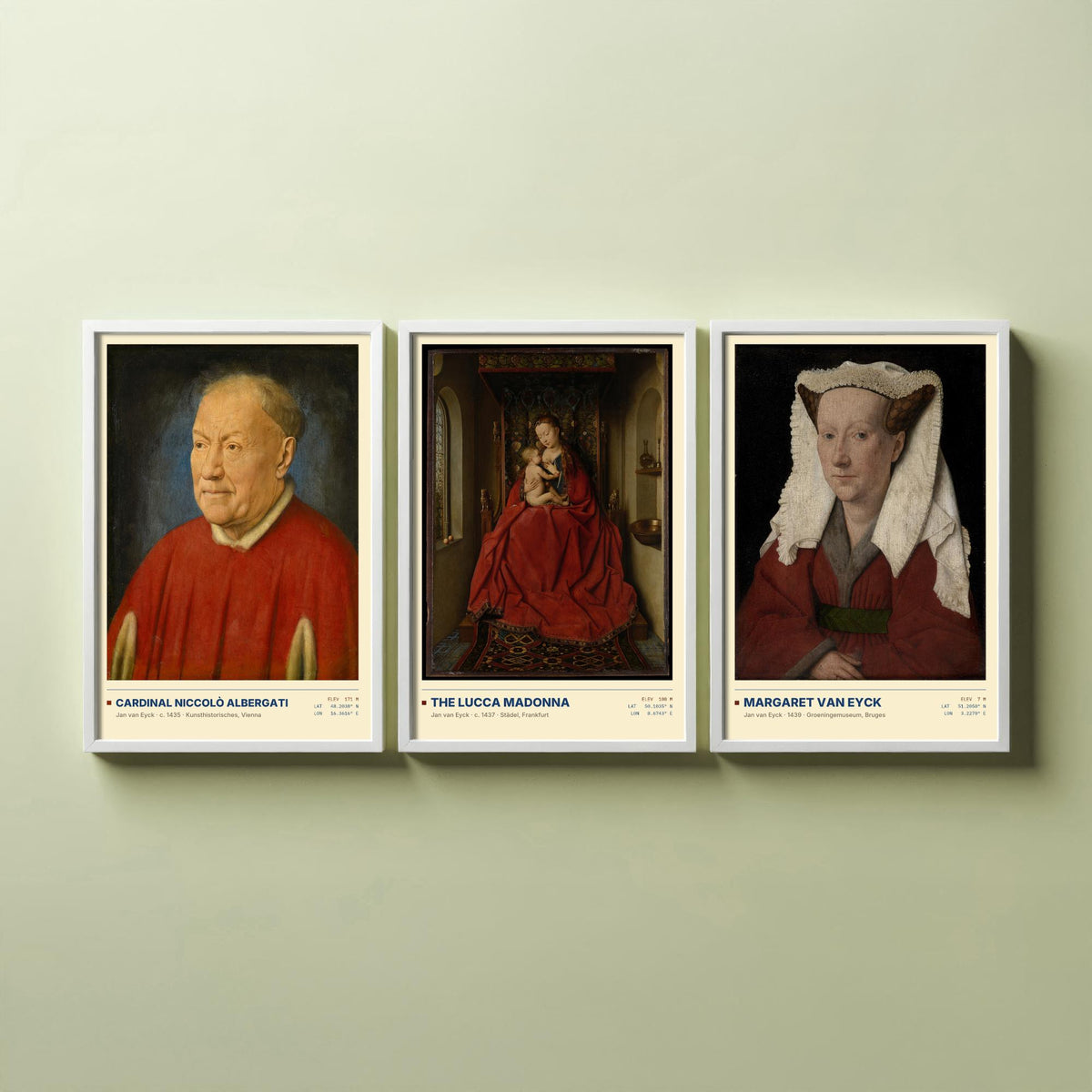 Jan van Eyck Set of Three Art Prints - Cardinal Albergati, The Lucca Madonna, Margaret van Eyck - Early Netherlandish Paintings Posters