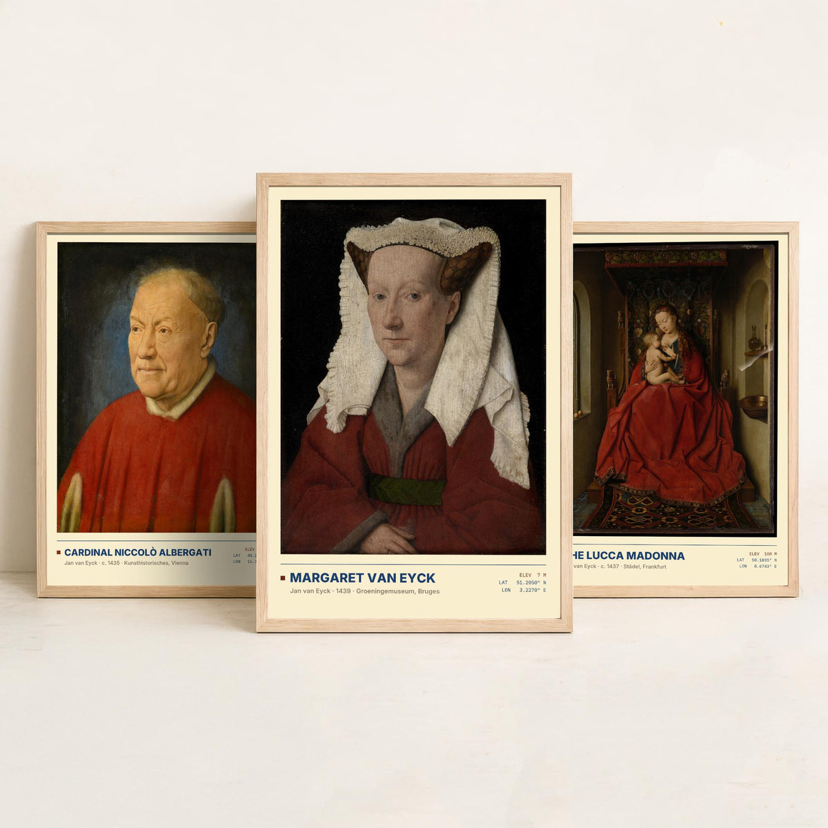 Jan van Eyck Set of Three Art Prints - Cardinal Albergati, The Lucca Madonna, Margaret van Eyck - Early Netherlandish Paintings Posters