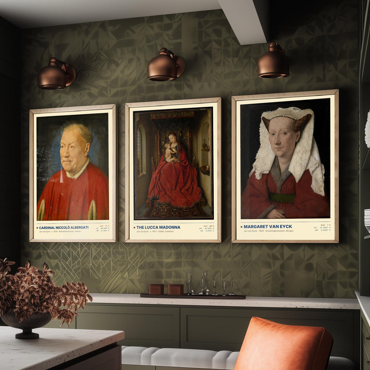 Jan van Eyck Set of Three Art Prints - Cardinal Albergati, The Lucca Madonna, Margaret van Eyck - Early Netherlandish Paintings Posters