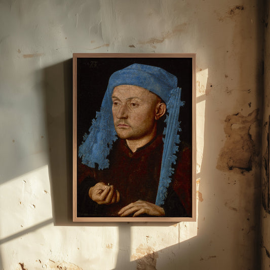 Jan van Eyck - Man in a Blue Cap (c. 1430) - Classic Painting Art Print - Early Netherlandish Portrait Ring Chaperon Poster