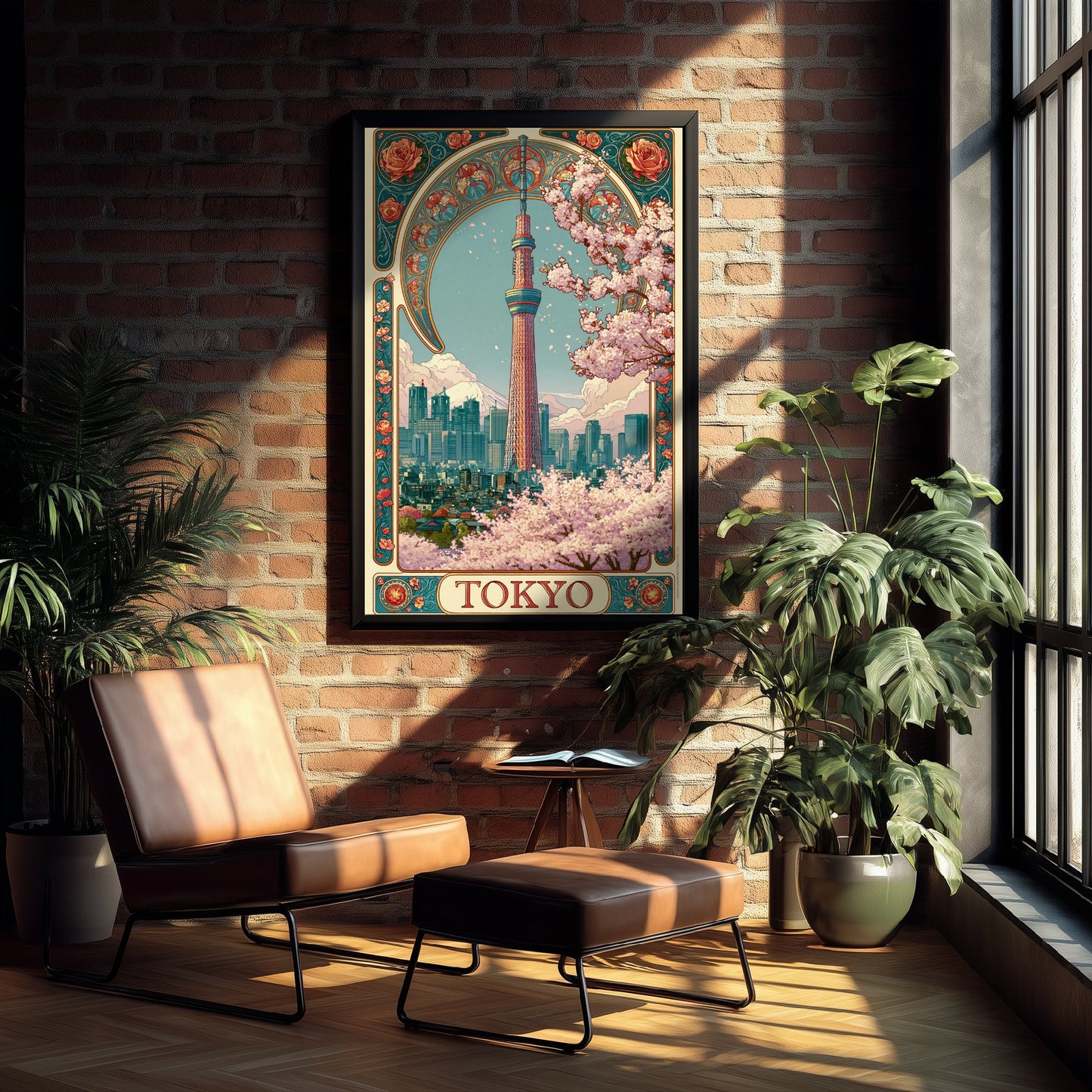 Tokyo Japan Travel Poster - Art Nouveau Illustration - Skytree Cherry Blossom Art Print - Visit Skyline 3/3