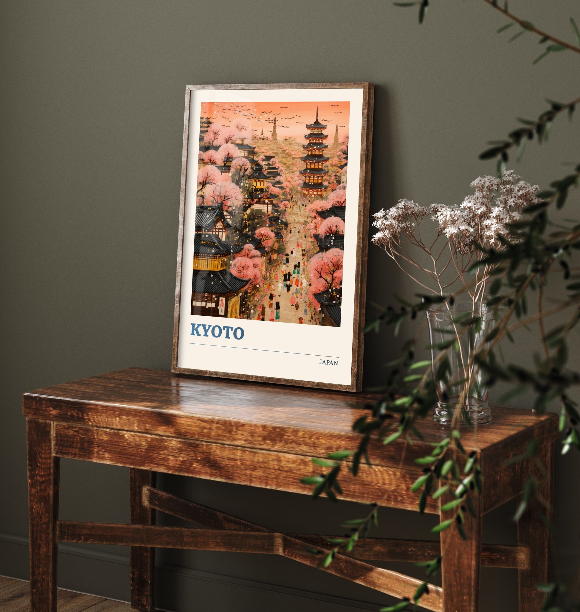 Kyoto Japan Travel Poster - Cherry Blossom Art Print - Vibrant Cityscape Illustration - Pagoda Sakura Visit 2/3