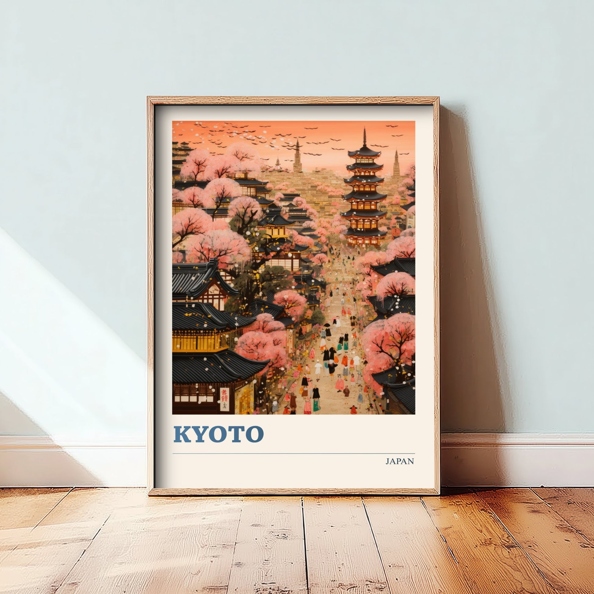 Kyoto Japan Travel Poster - Cherry Blossom Art Print - Vibrant Cityscape Illustration - Pagoda Sakura Visit 2/3