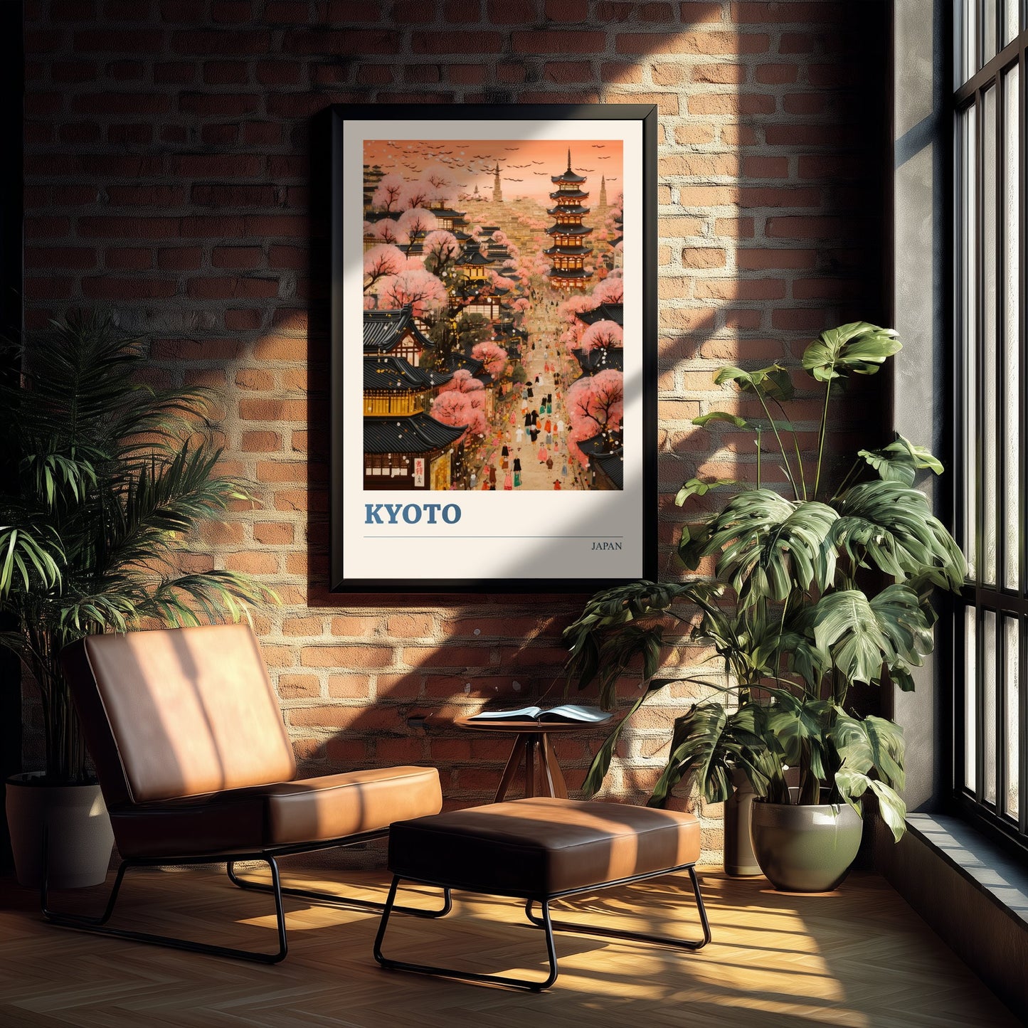 Kyoto Japan Travel Poster - Cherry Blossom Art Print - Vibrant Cityscape Illustration - Pagoda Sakura Visit 2/3