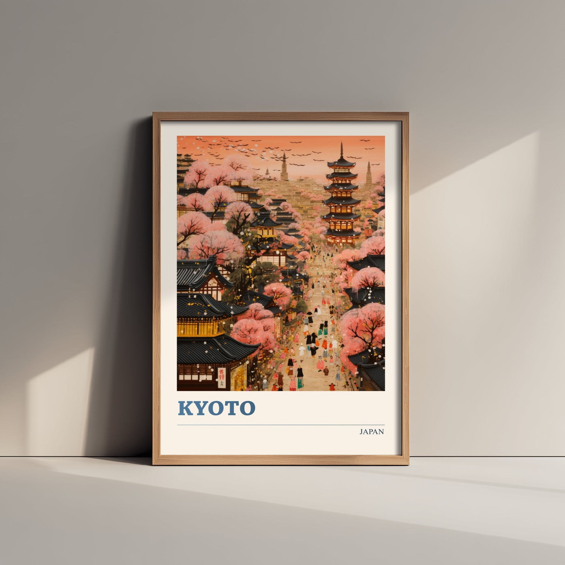Kyoto Japan Travel Poster - Cherry Blossom Art Print - Vibrant Cityscape Illustration - Pagoda Sakura Visit 2/3