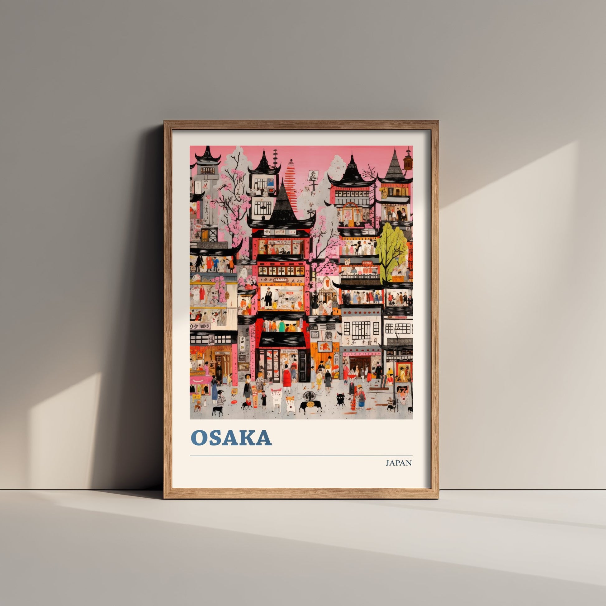 Osaka Japan Travel Poster - Folk Art Print - Street Scene Illustration - Naive Japanese Cityscape Wall Art 3/3