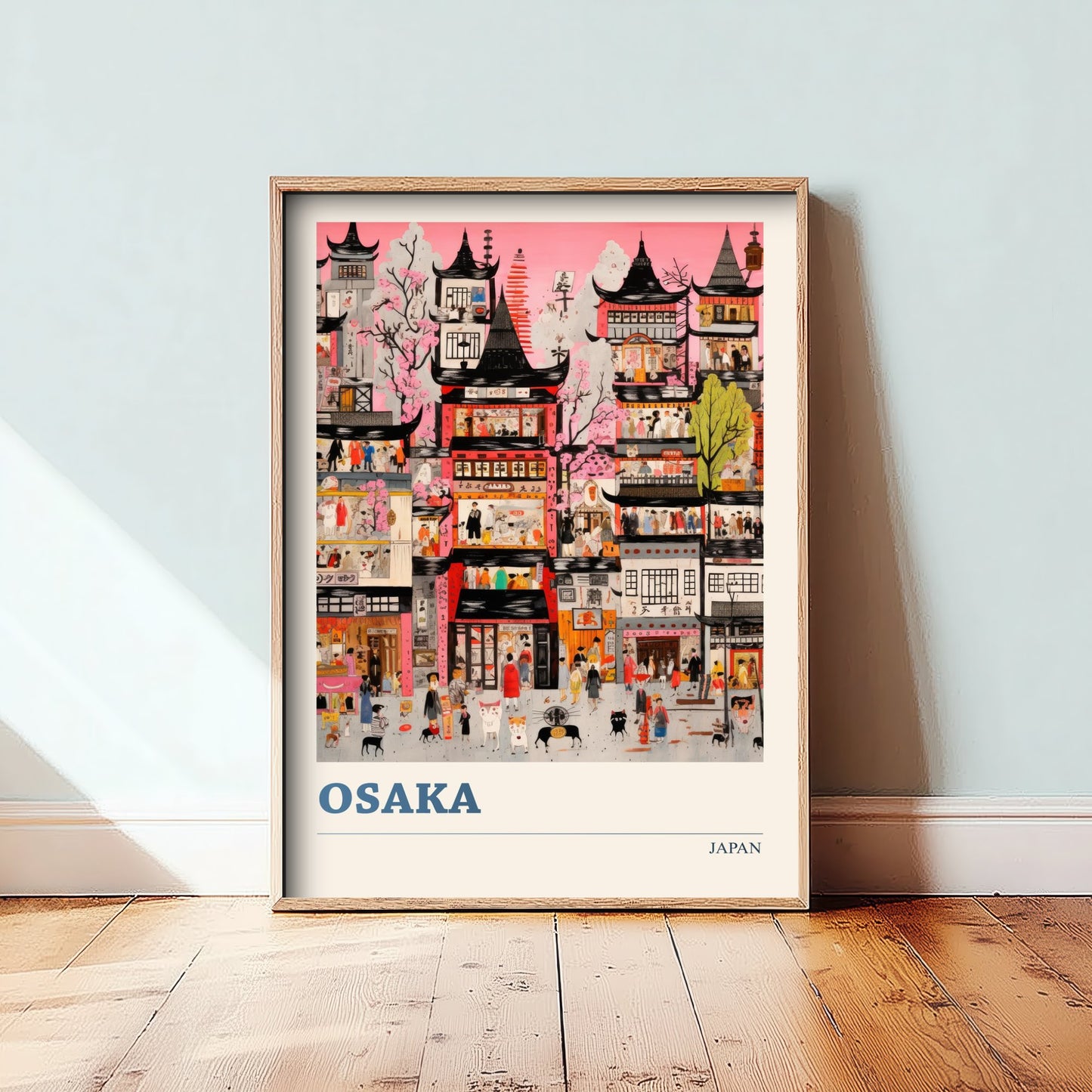 Osaka Japan Travel Poster - Folk Art Print - Street Scene Illustration - Naive Japanese Cityscape Wall Art 3/3