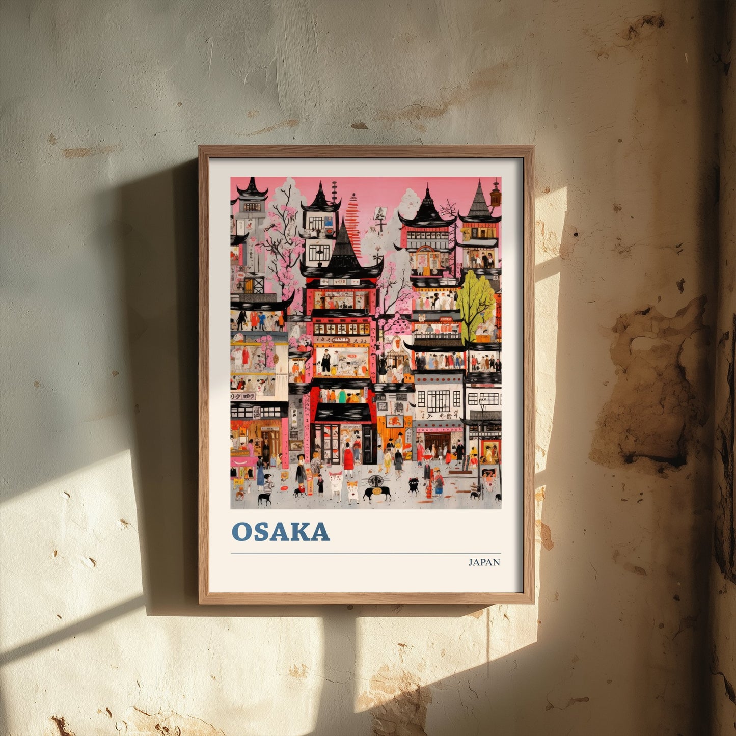 Osaka Japan Travel Poster - Folk Art Print - Street Scene Illustration - Naive Japanese Cityscape Wall Art 3/3