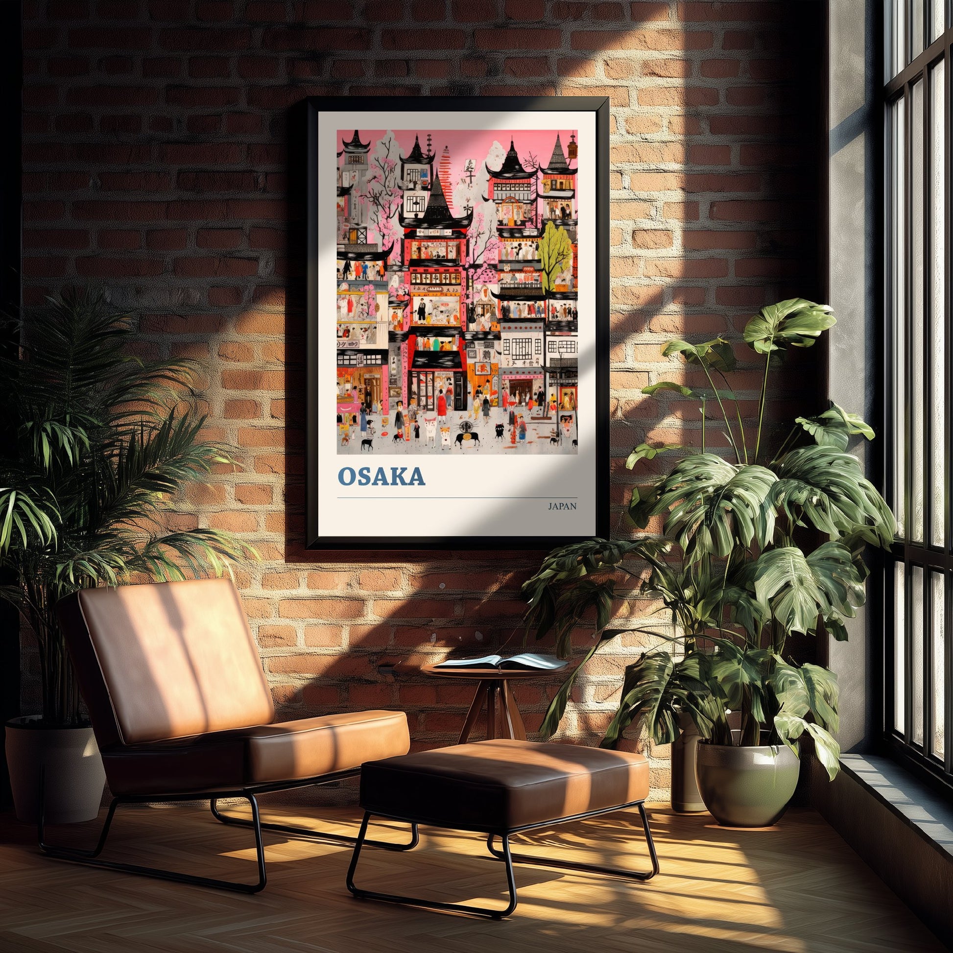 Osaka Japan Travel Poster - Folk Art Print - Street Scene Illustration - Naive Japanese Cityscape Wall Art 3/3