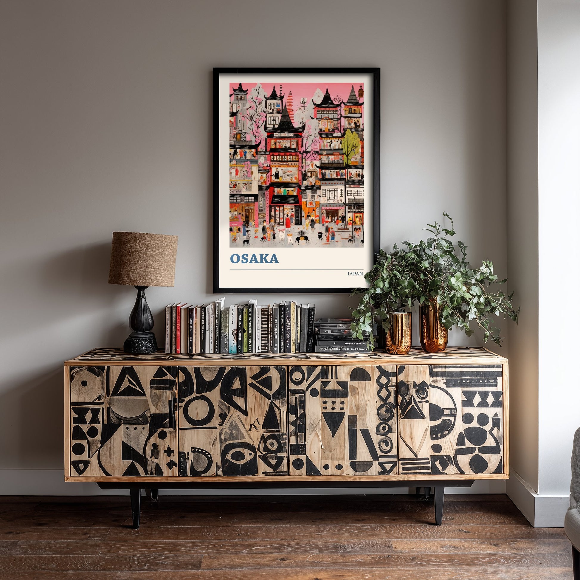 Osaka Japan Travel Poster - Folk Art Print - Street Scene Illustration - Naive Japanese Cityscape Wall Art 3/3