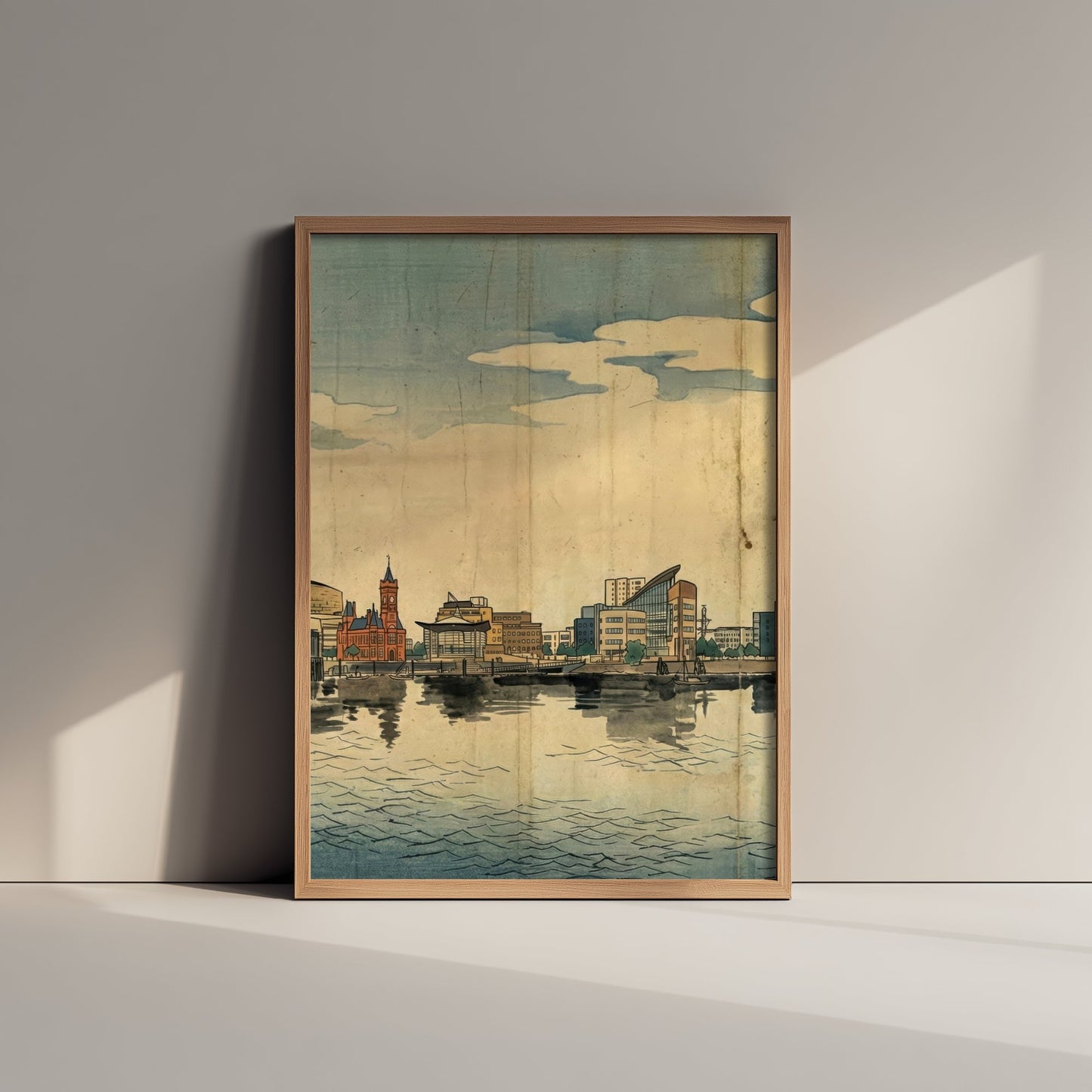 Cardiff Bay Travel Poster - Japanese Woodblock Art Print - Ukiyo-e Skyline Illustration - Pierhead Panel 2/3