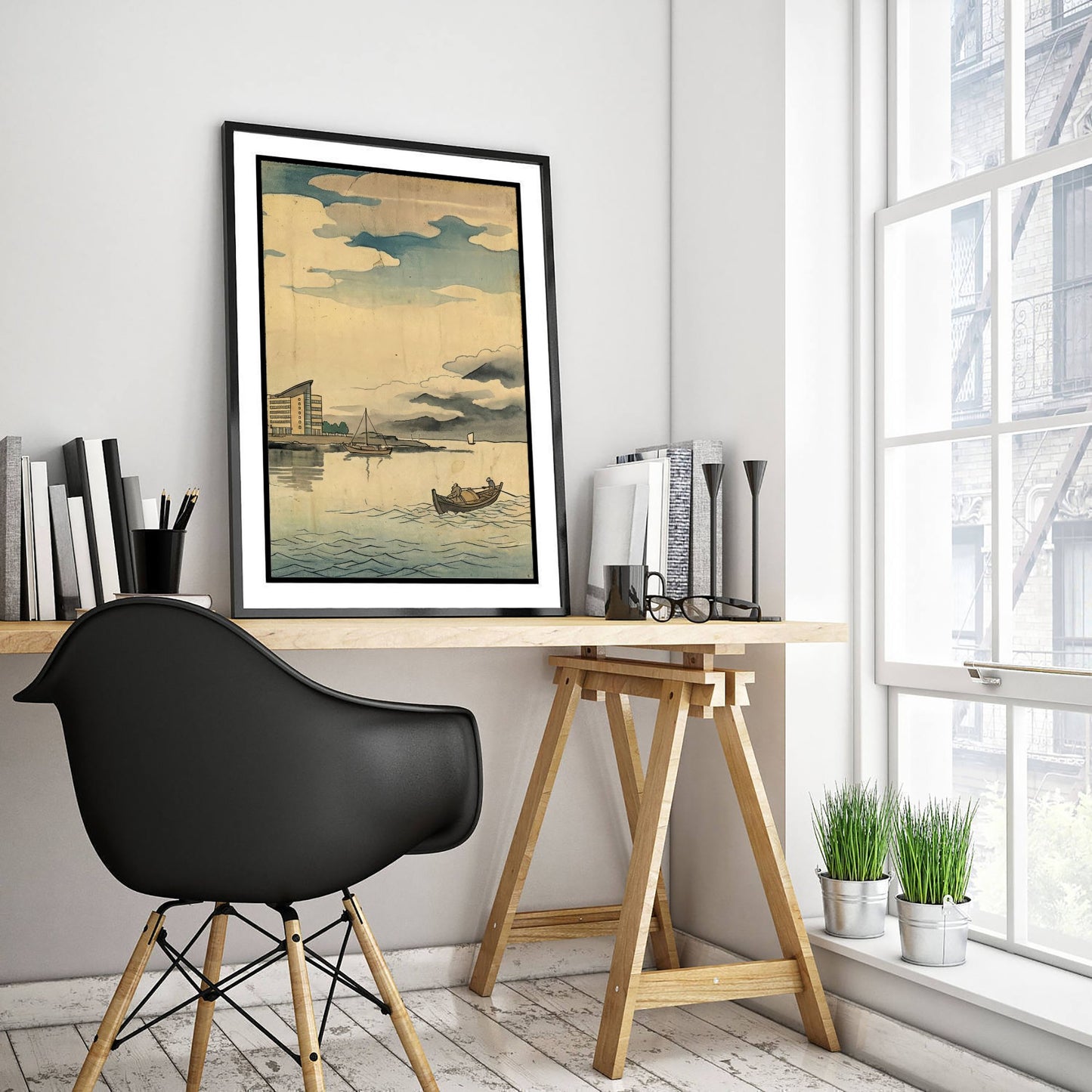 Cardiff Bay Travel Poster - Japanese Woodblock Art Print - Ukiyo-e Skyline Illustration - Welsh Harbour Panel 3/3