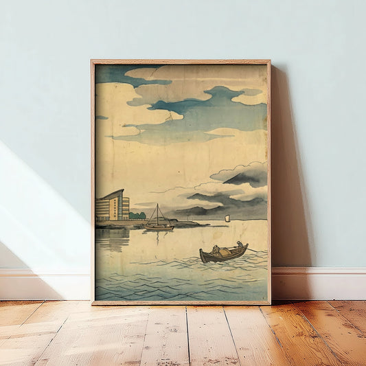 Cardiff Bay Travel Poster - Japanese Woodblock Art Print - Ukiyo-e Skyline Illustration - Welsh Harbour Panel 3/3