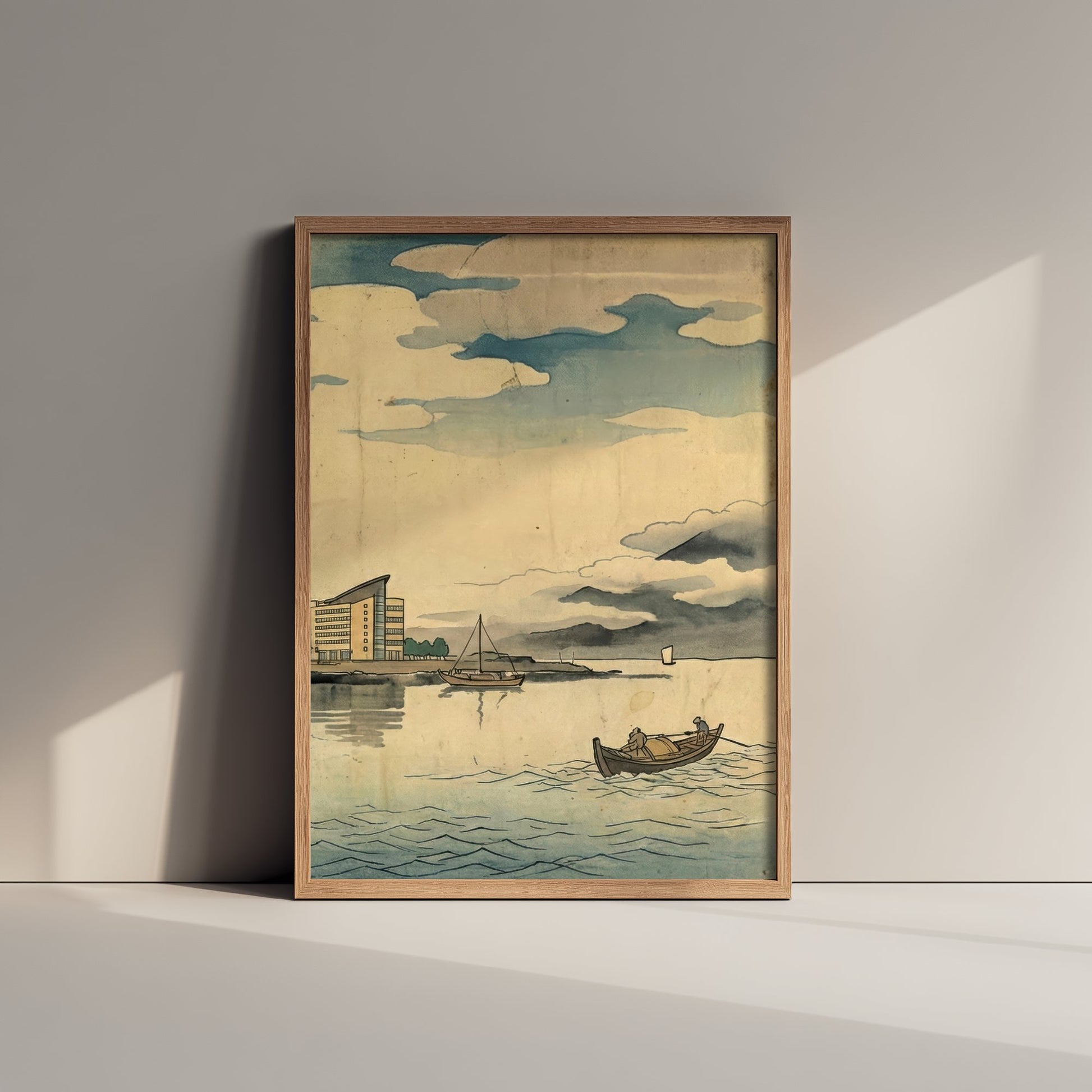 Cardiff Bay Travel Poster - Japanese Woodblock Art Print - Ukiyo-e Skyline Illustration - Welsh Harbour Panel 3/3