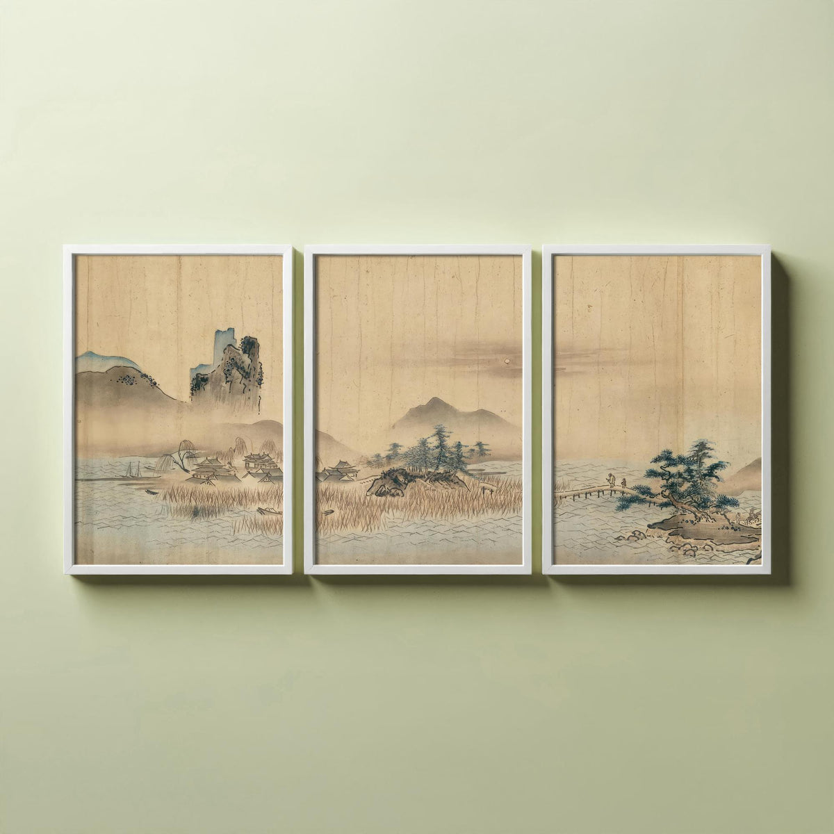 Japanese Landscape Set of Three Art Prints - 3 Sumi-e Ink Painting Posters - Mountain Wall Art Gift Zen Panorama Asian Watercolour Decor