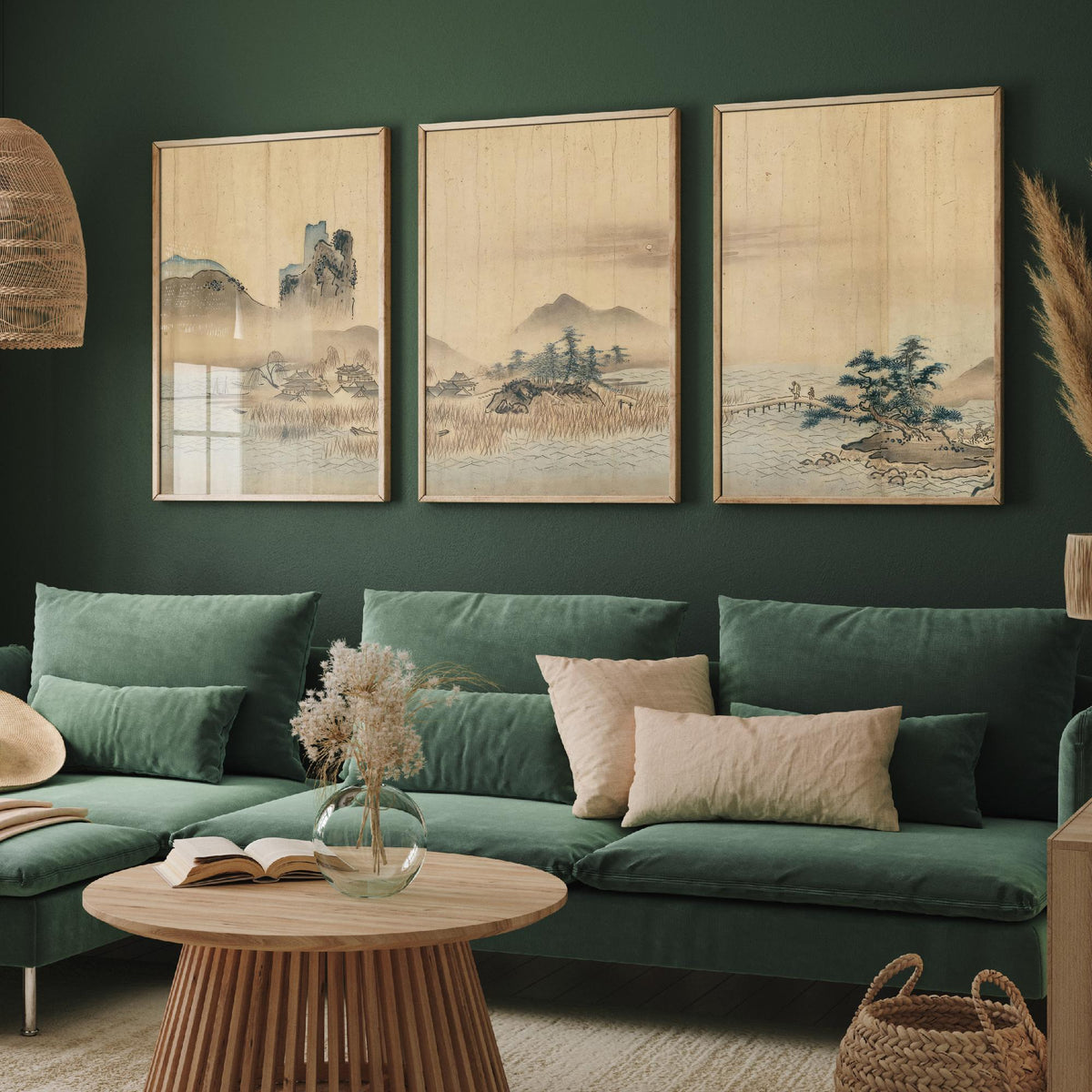 Japanese Landscape Set of Three Art Prints - 3 Sumi-e Ink Painting Posters - Mountain Wall Art Gift Zen Panorama Asian Watercolour Decor