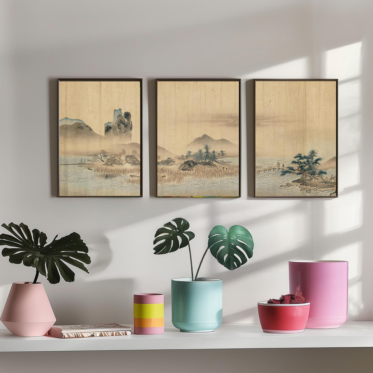 Japanese Landscape Set of Three Art Prints - 3 Sumi-e Ink Painting Posters - Mountain Wall Art Gift Zen Panorama Asian Watercolour Decor
