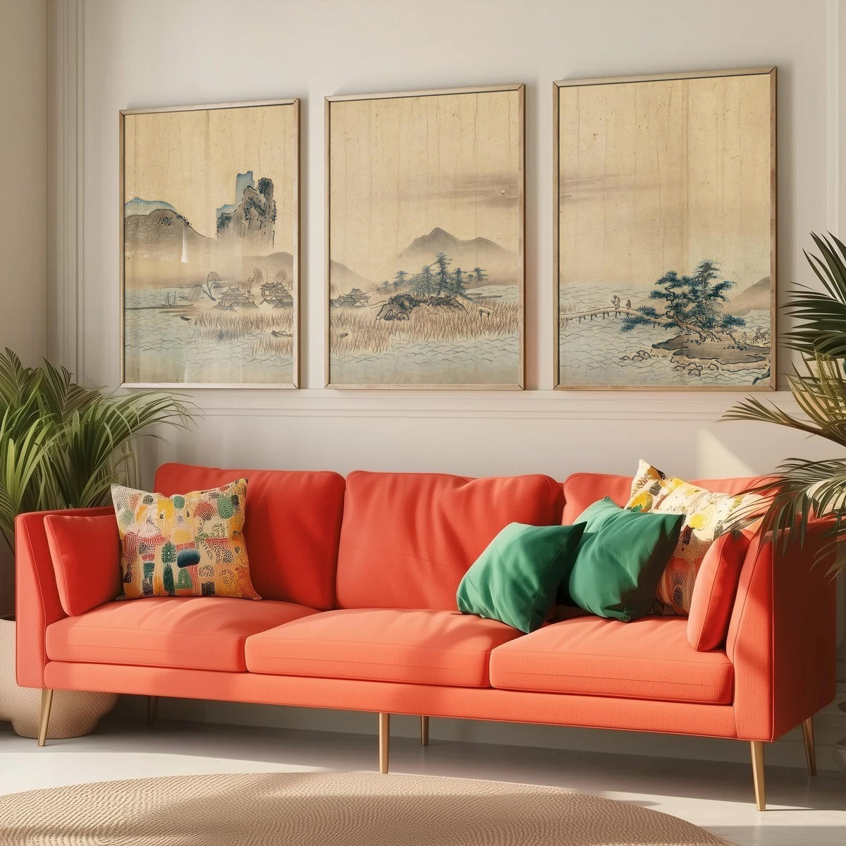 Japanese Landscape Set of Three Art Prints - 3 Sumi-e Ink Painting Posters - Mountain Wall Art Gift Zen Panorama Asian Watercolour Decor
