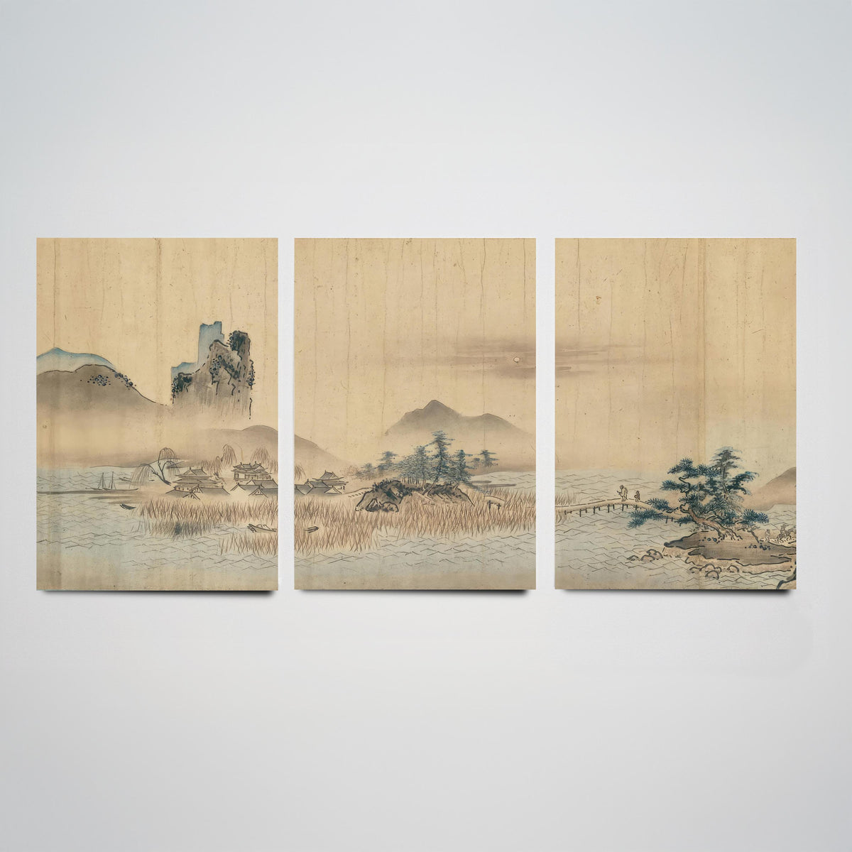 Japanese Landscape Set of Three Art Prints - 3 Sumi-e Ink Painting Posters - Mountain Wall Art Gift Zen Panorama Asian Watercolour Decor