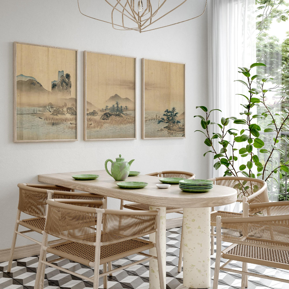Japanese Landscape Set of Three Art Prints - 3 Sumi-e Ink Painting Posters - Mountain Wall Art Gift Zen Panorama Asian Watercolour Decor