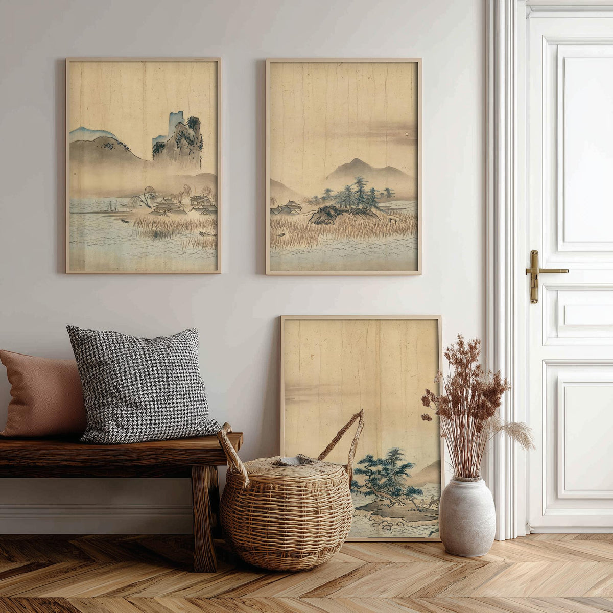 Japanese Landscape Set of Three Art Prints - 3 Sumi-e Ink Painting Posters - Mountain Wall Art Gift Zen Panorama Asian Watercolour Decor