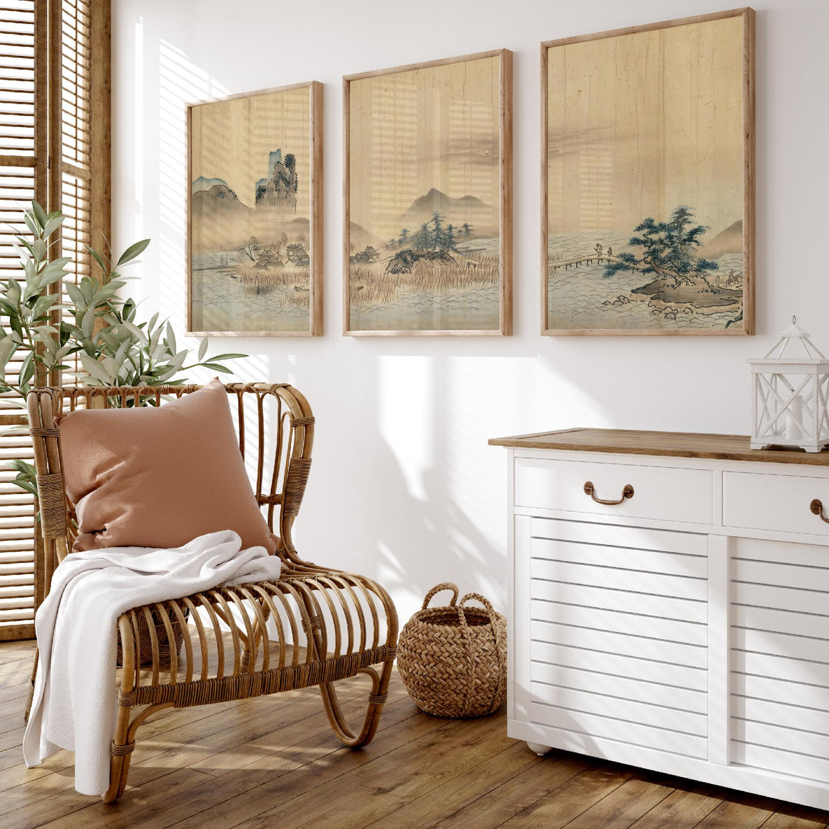 Japanese Landscape Set of Three Art Prints - 3 Sumi-e Ink Painting Posters - Mountain Wall Art Gift Zen Panorama Asian Watercolour Decor