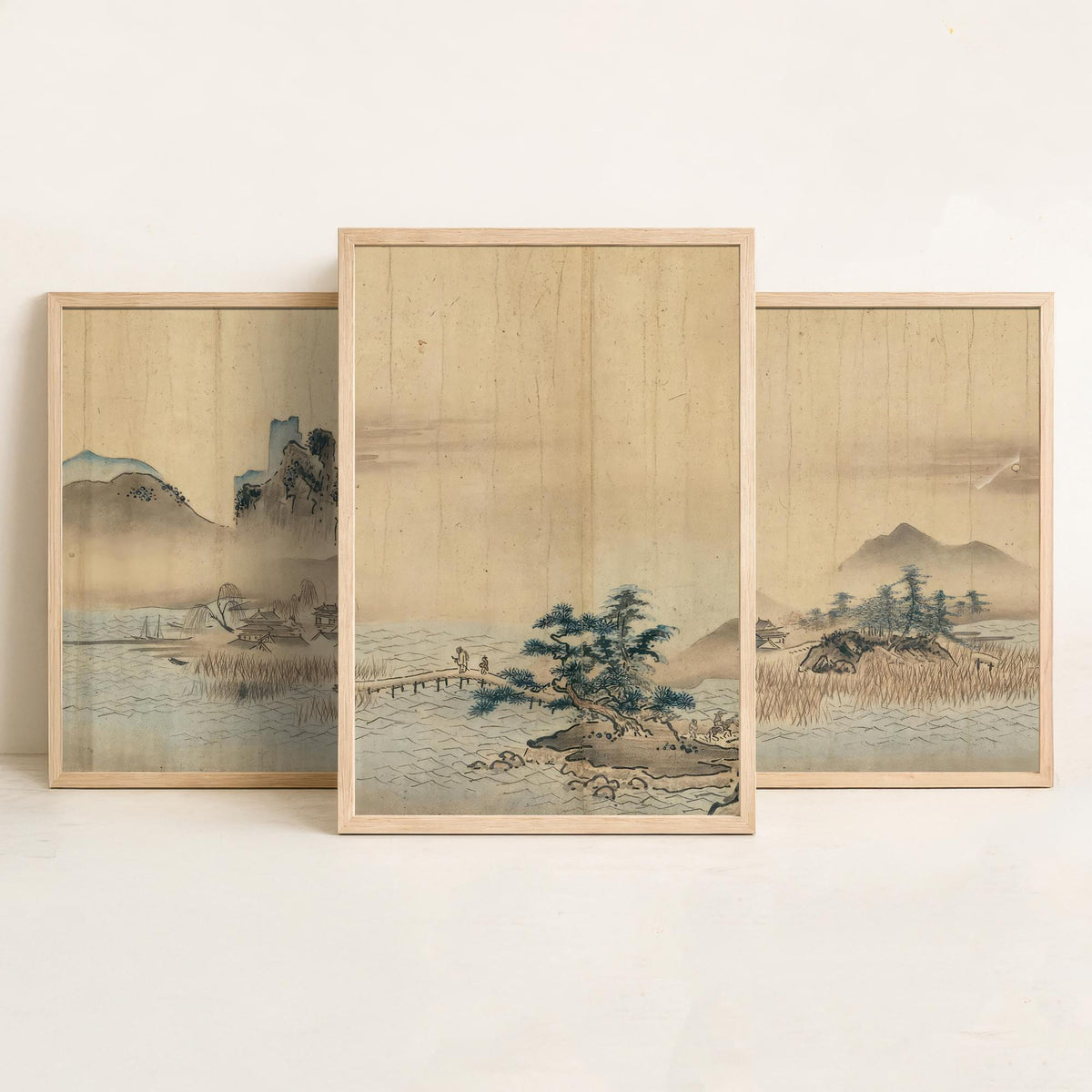 Japanese Landscape Set of Three Art Prints - 3 Sumi-e Ink Painting Posters - Mountain Wall Art Gift Zen Panorama Asian Watercolour Decor