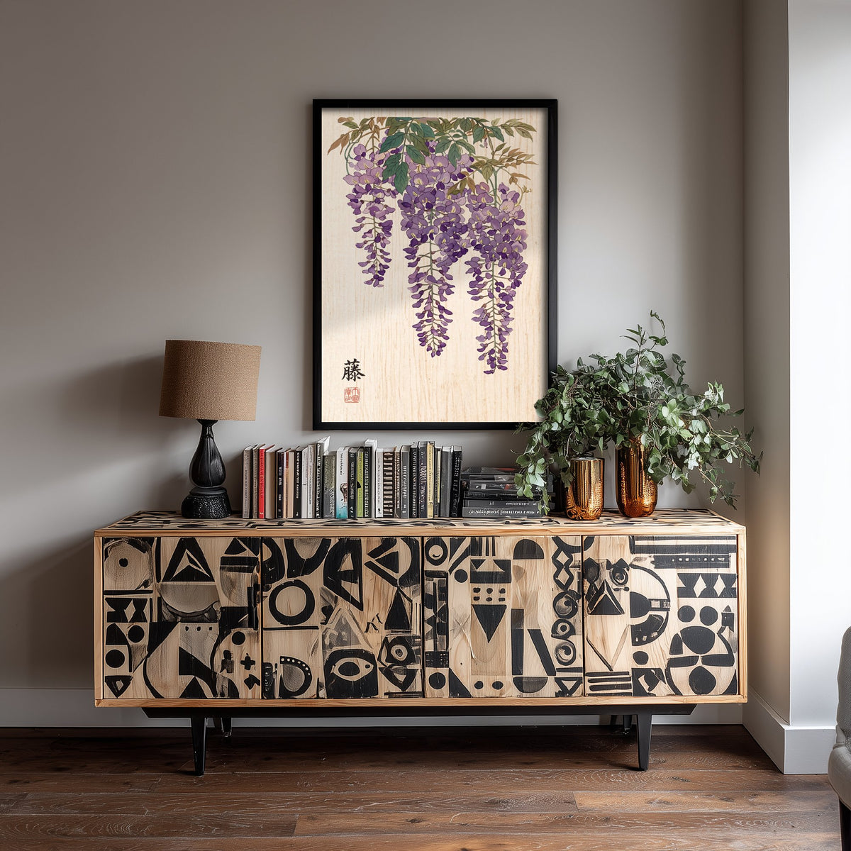 Wisteria Art Print - Japanese Woodblock Style Poster - Purple Hanging Fuji Blossoms V2 2/3