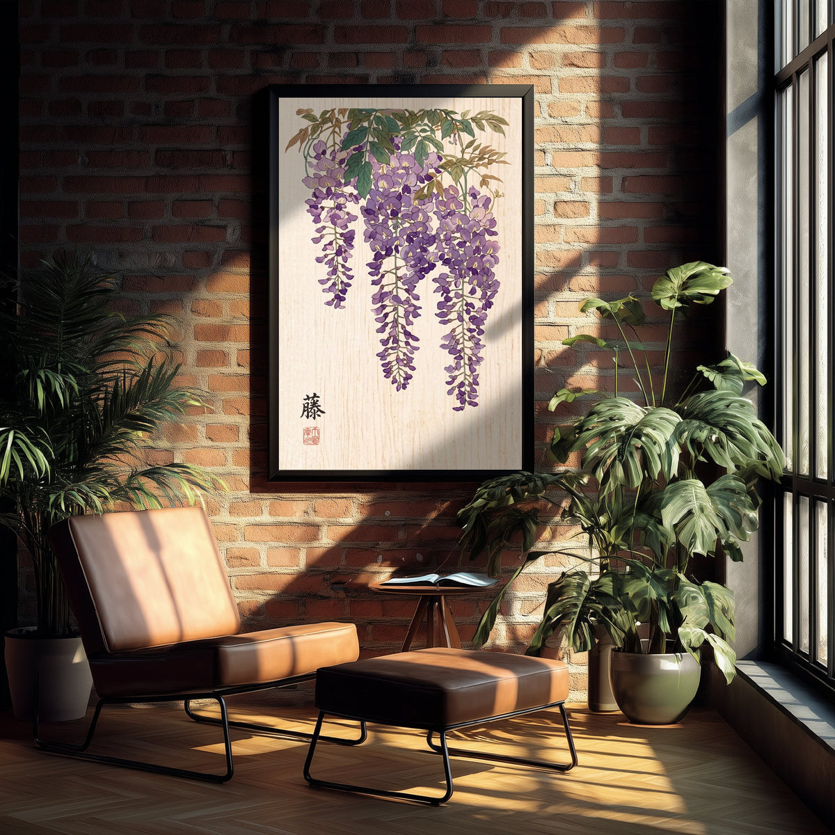 Wisteria Art Print - Japanese Woodblock Style Poster - Purple Hanging Fuji Blossoms V2 2/3
