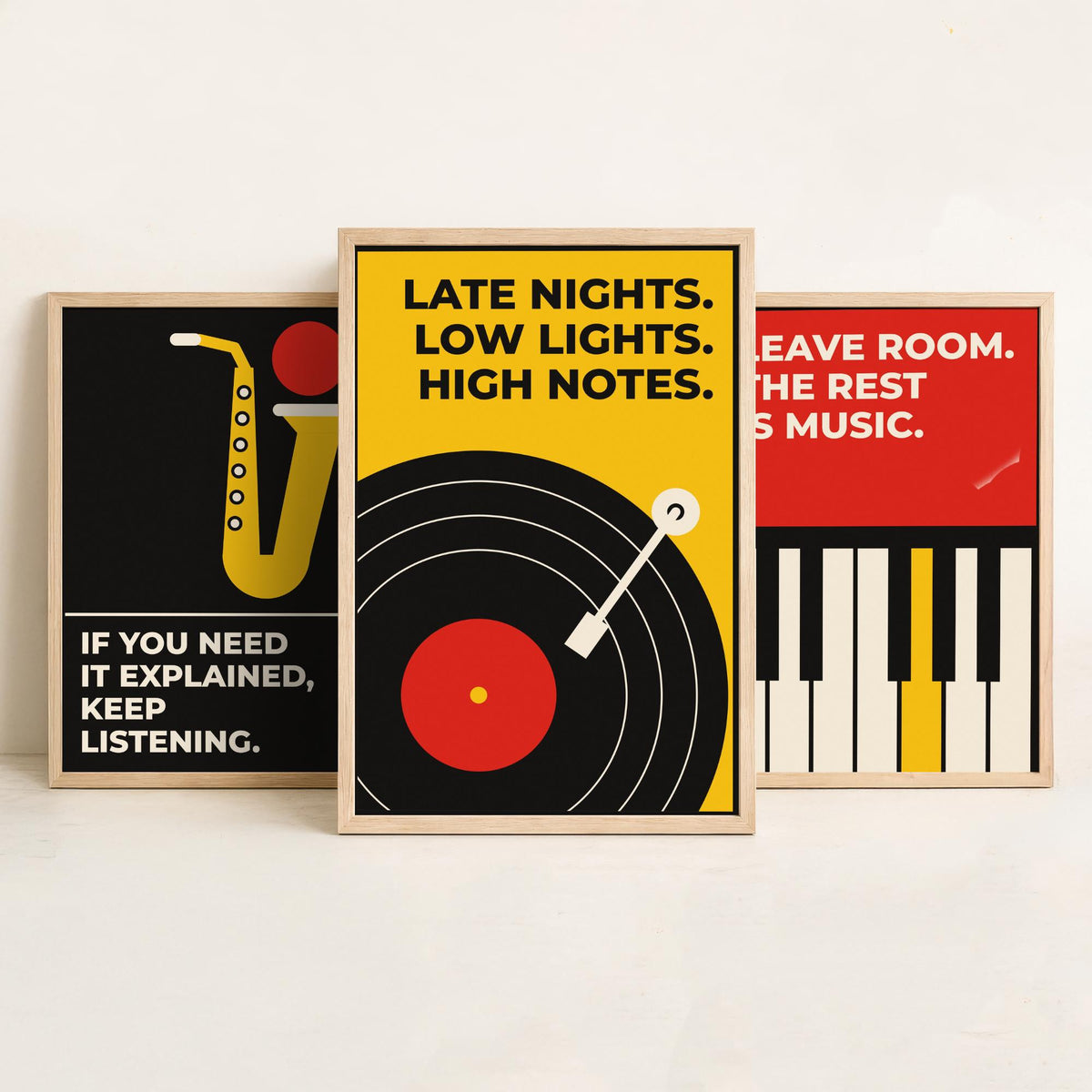 Jazz Quotes Set of Three Art Prints - 3 Bauhaus Music Posters - Minimalist Music Wall Art Illustration V1