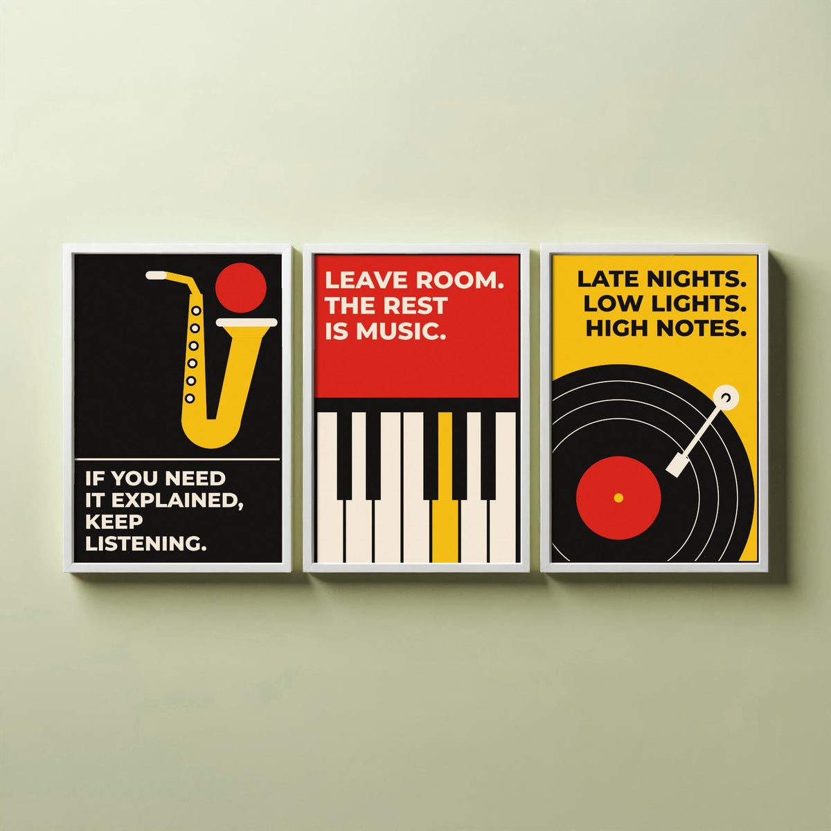 Jazz Quotes Set of Three Art Prints - 3 Bauhaus Music Posters - Minimalist Music Wall Art Illustration V1