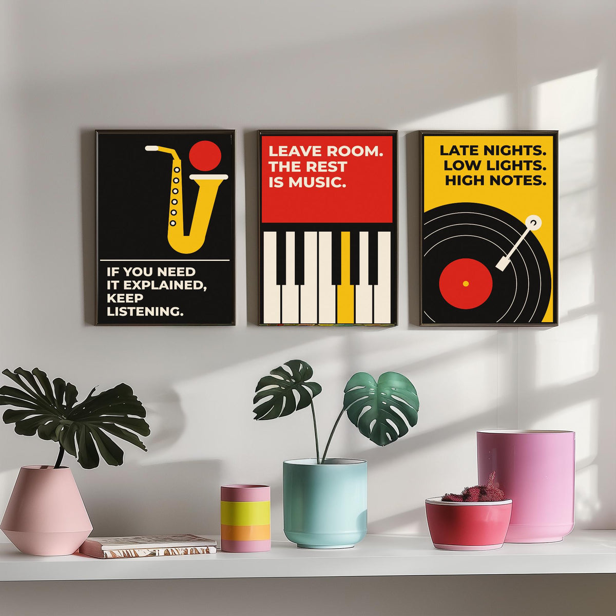 Jazz Quotes Set of Three Art Prints - 3 Bauhaus Music Posters - Minimalist Music Wall Art Illustration V1